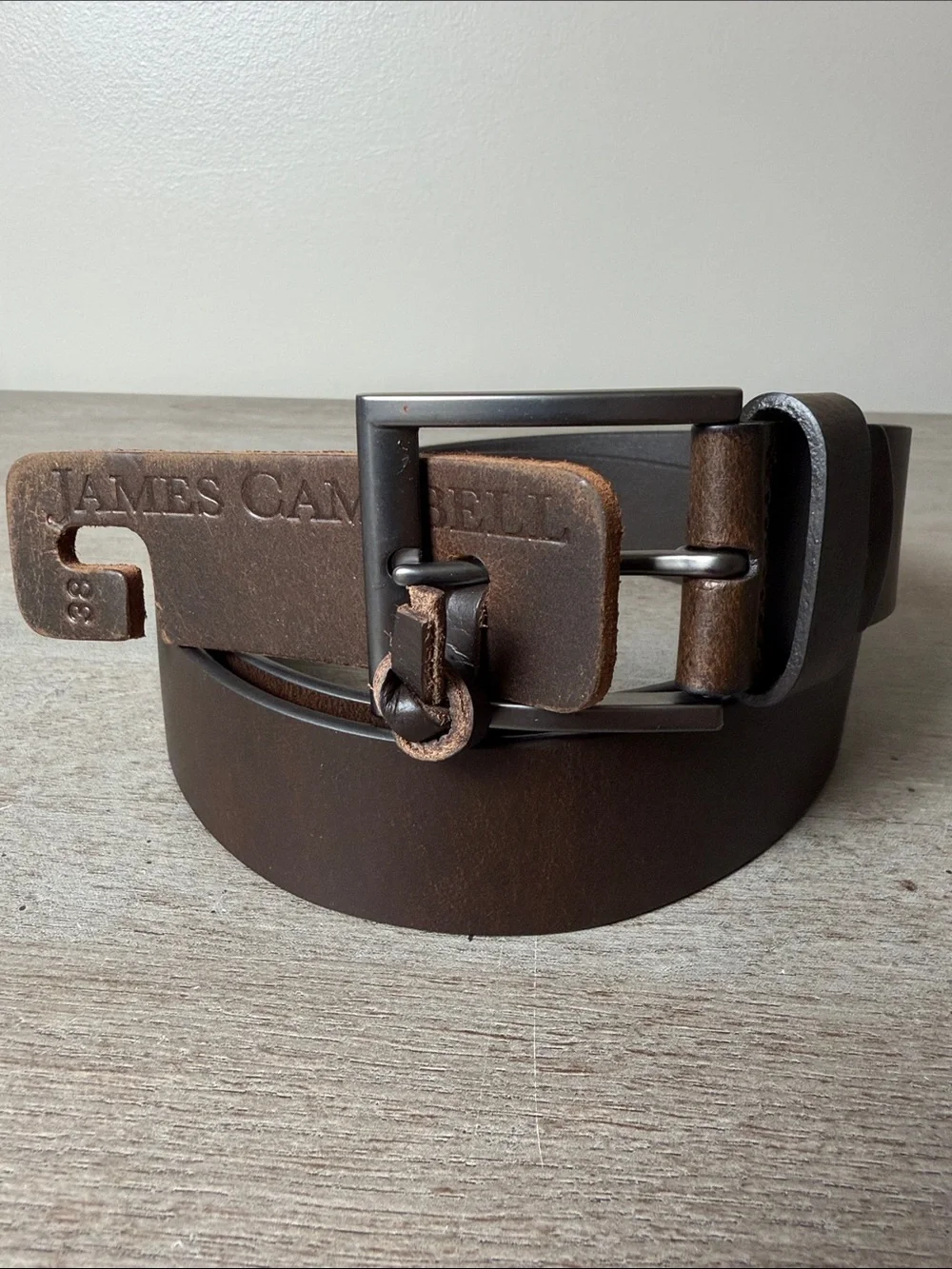 James Campbell Dark Brown Leather Men's Belt with Gunmetal Buckle